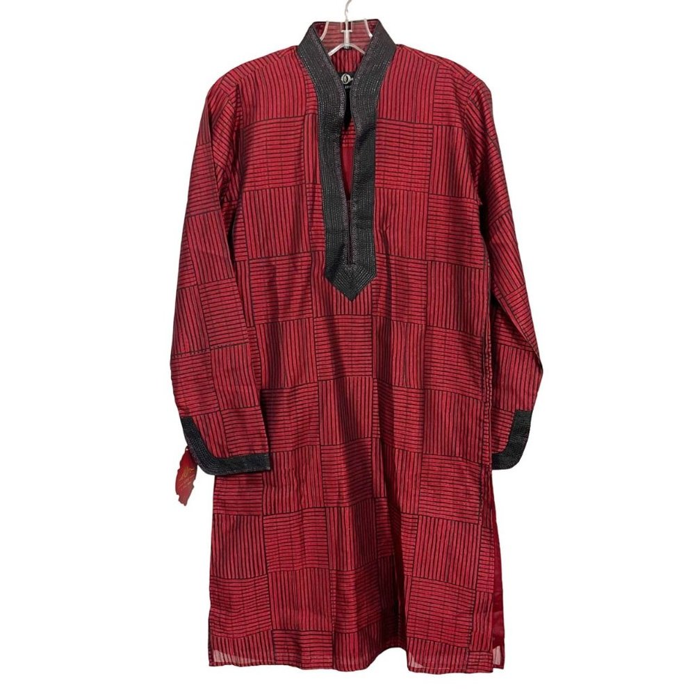 NEW Kora by Nilesh Mitesh Red &‎ Black Brocket Kurta - Kids Size 12